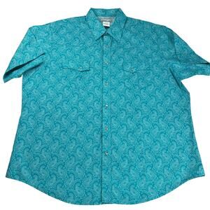 Wrangler Wrancher Men's Paisley Blue Pearl Snap Button Down Shirt sz 2XL